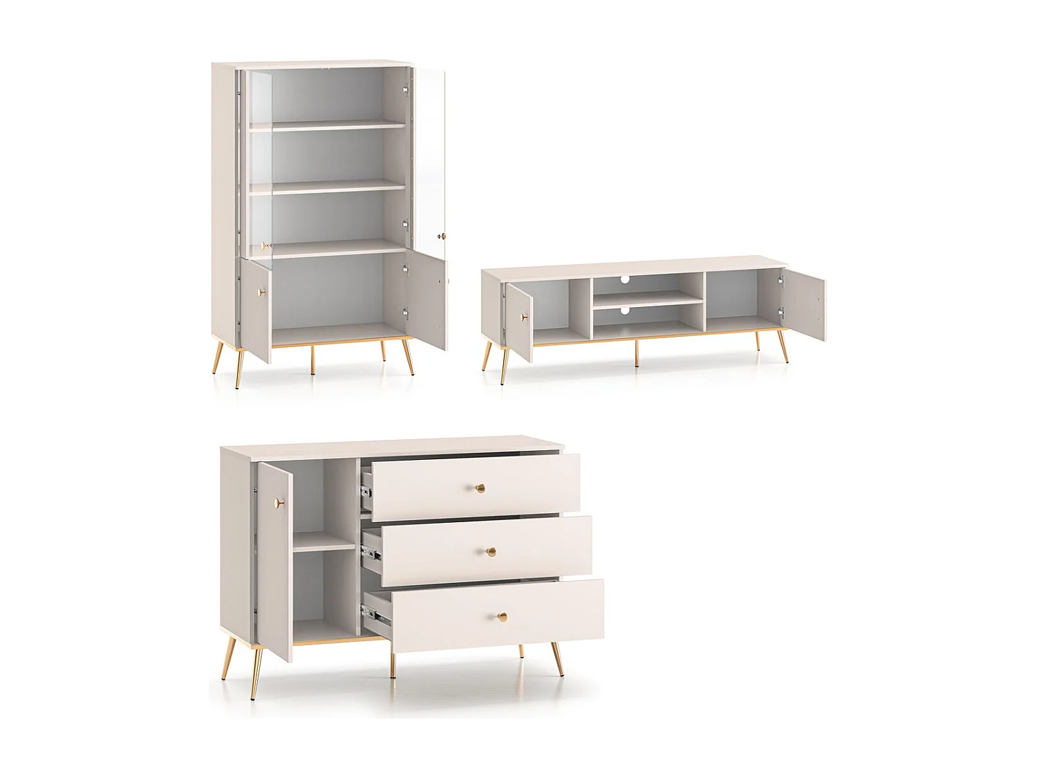 WOHNZIMMER-SET Selgin Kaschmir / Gold 3-teilig