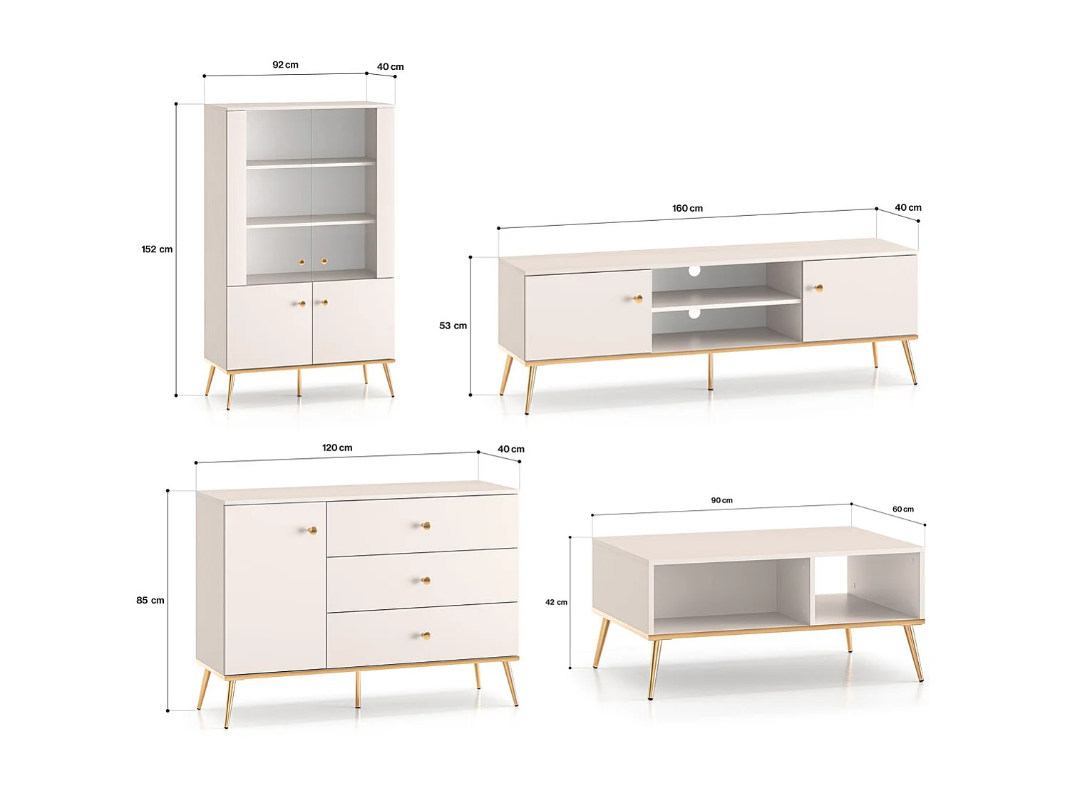 WOHNZIMMER-SET Selgin Kaschmir / Gold 4-teilig