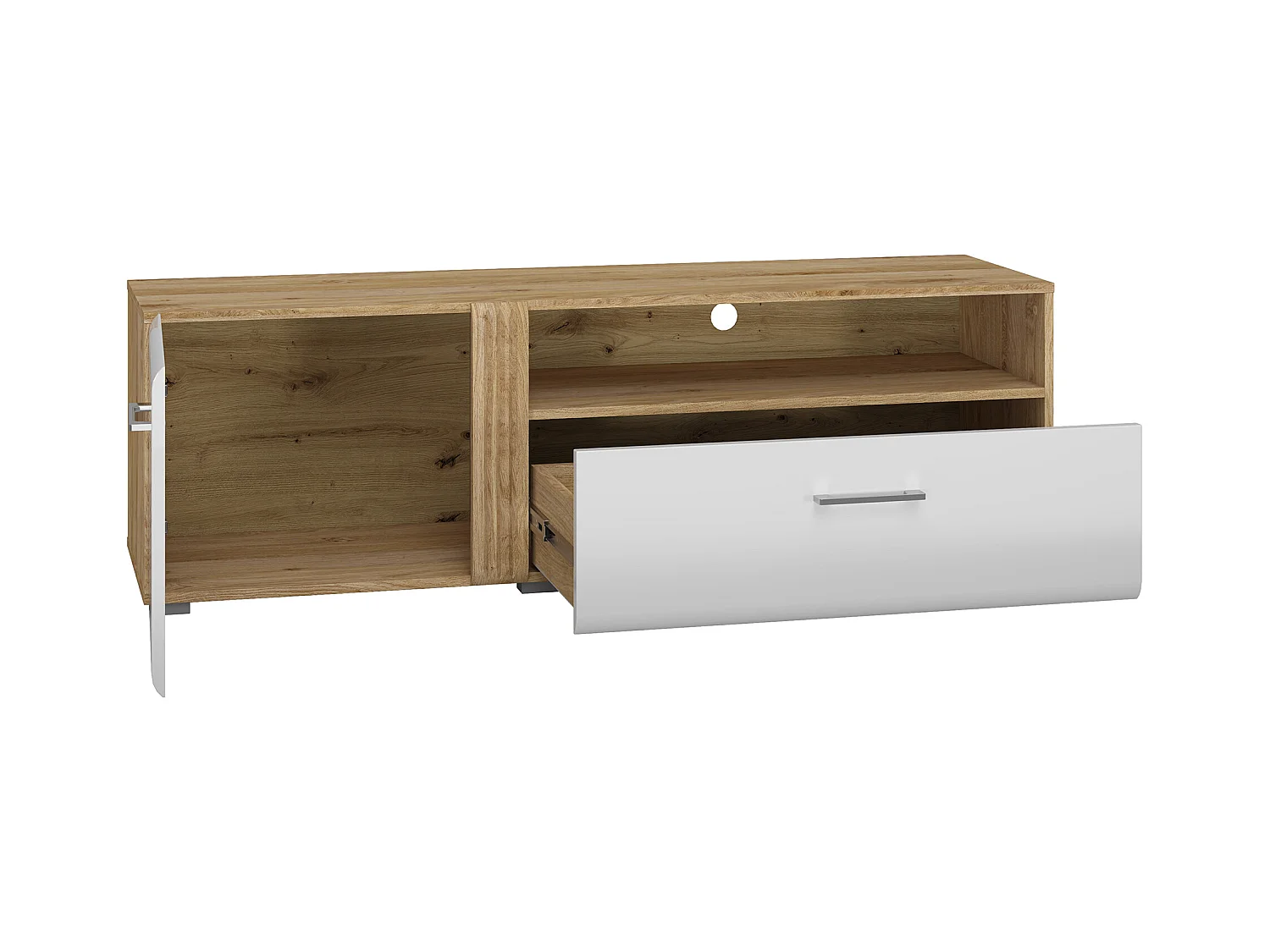 WOHNZIMMER-SET Adagio weiß Hochglanz / Eiche castello 5-teilig