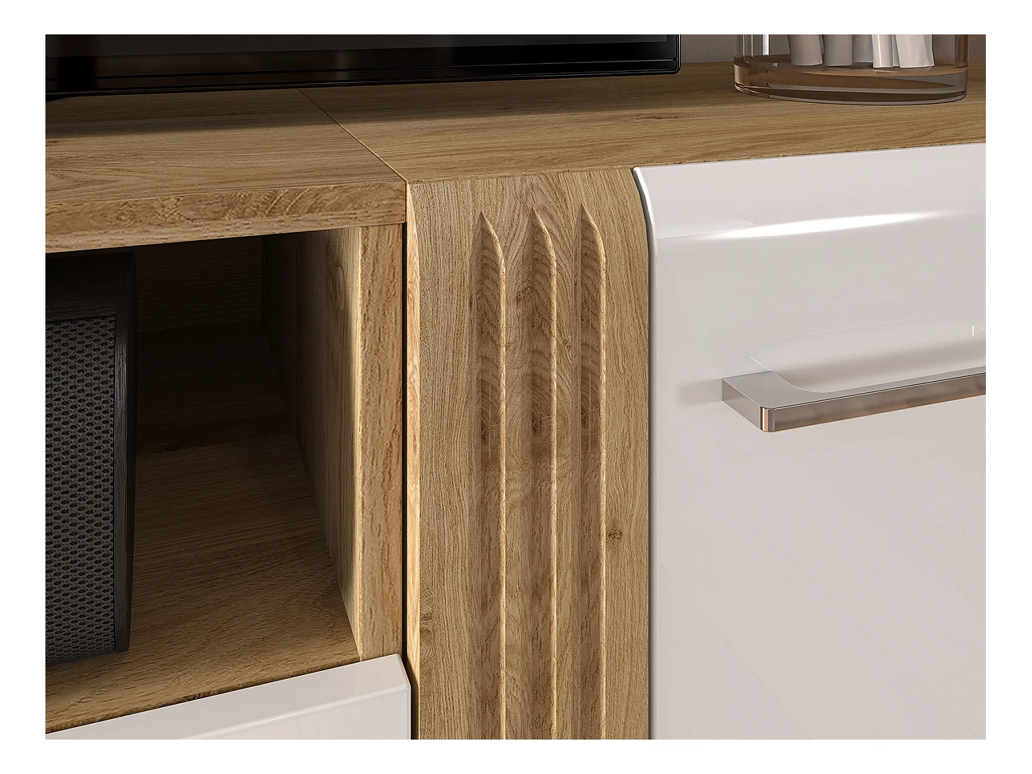 WOHNZIMMER-SET Adagio weiß Hochglanz / Eiche castello 5-teilig