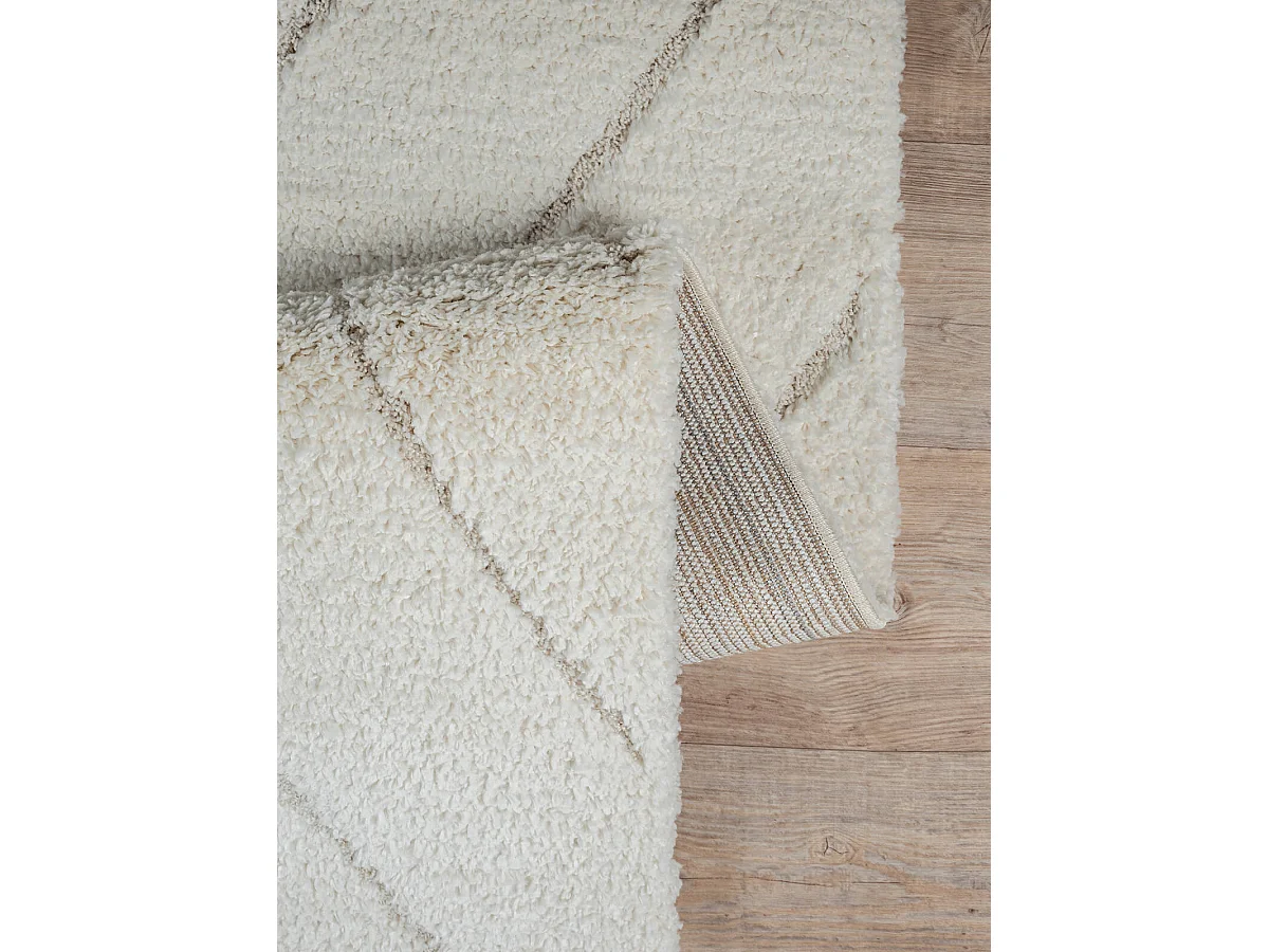 Tapis Bahar Shaggy motif triangle, Crème, 200 x 290 cm