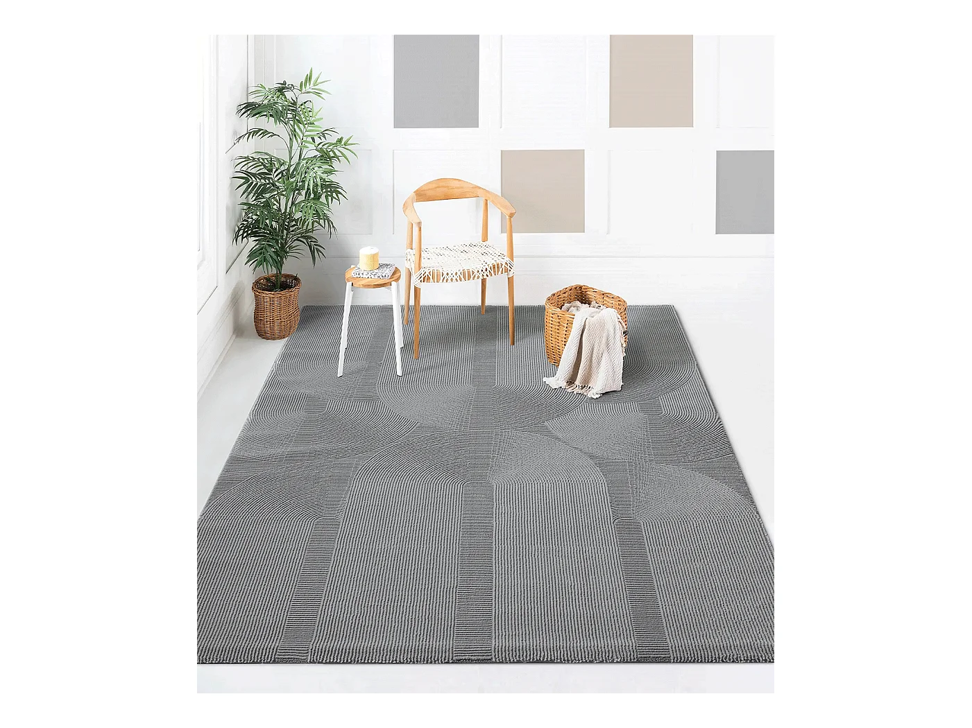 Tapis Lima design salon Moderne Art Curve Durable, Gris, 120 x 170 cm