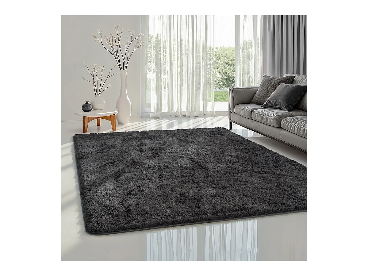 Teppich Soft Shaggy Hochflor, rutschfest, Anthrazit, 120 cm rund