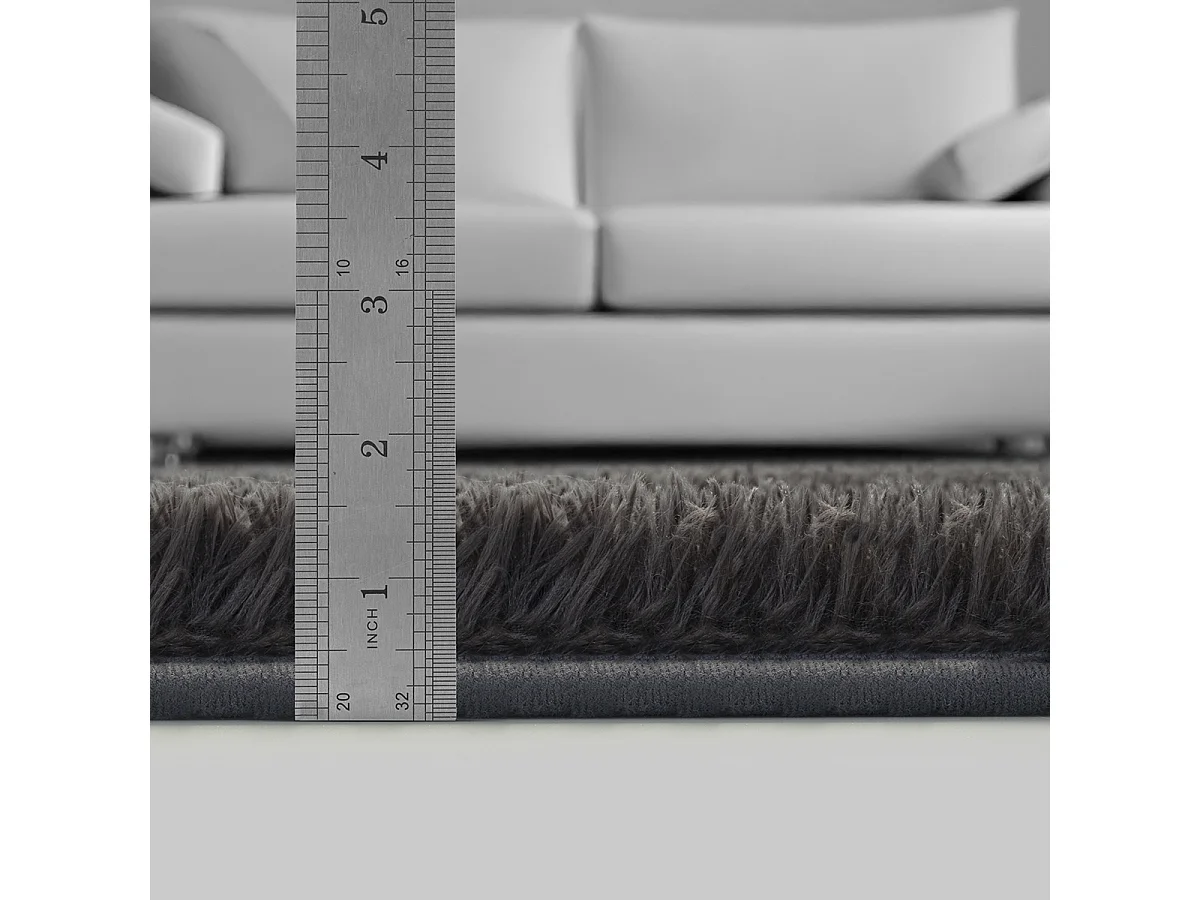 Tapis Soft Shaggy Poils Long Antidérapant, Anthracite, 120 cm rond