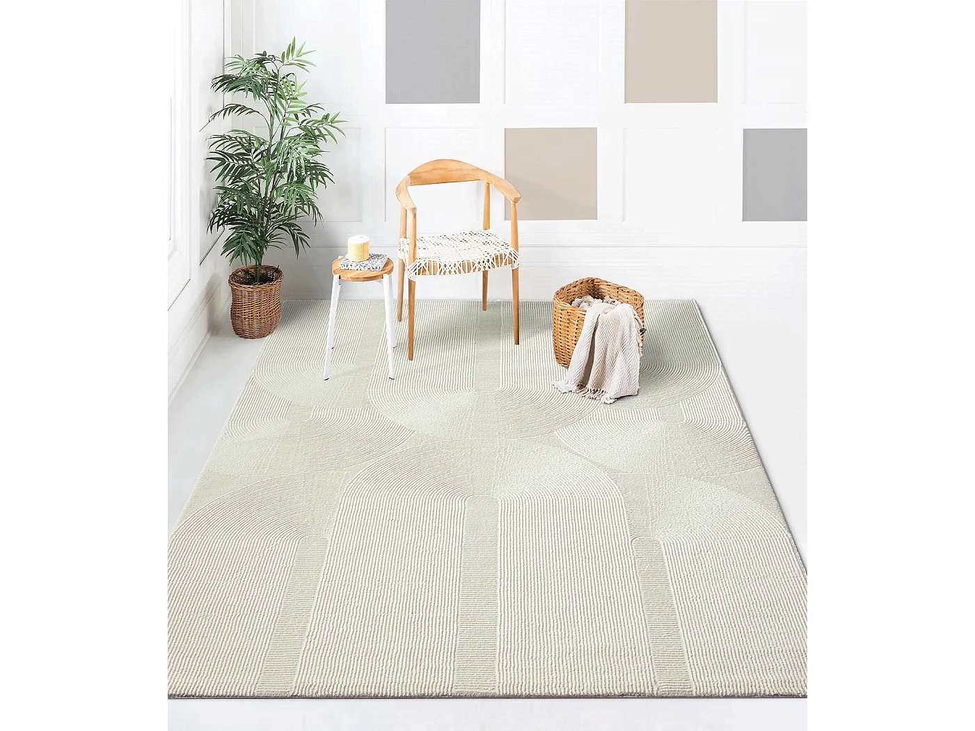Tapis Lima design salon Moderne Art Curve Durable, Crème, 120 x 170 cm