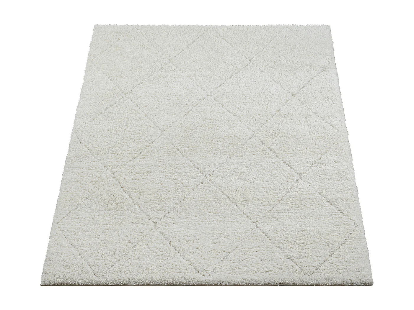 Tapis Bahar Shaggy motif losange, Crème, 240 x 340 cm