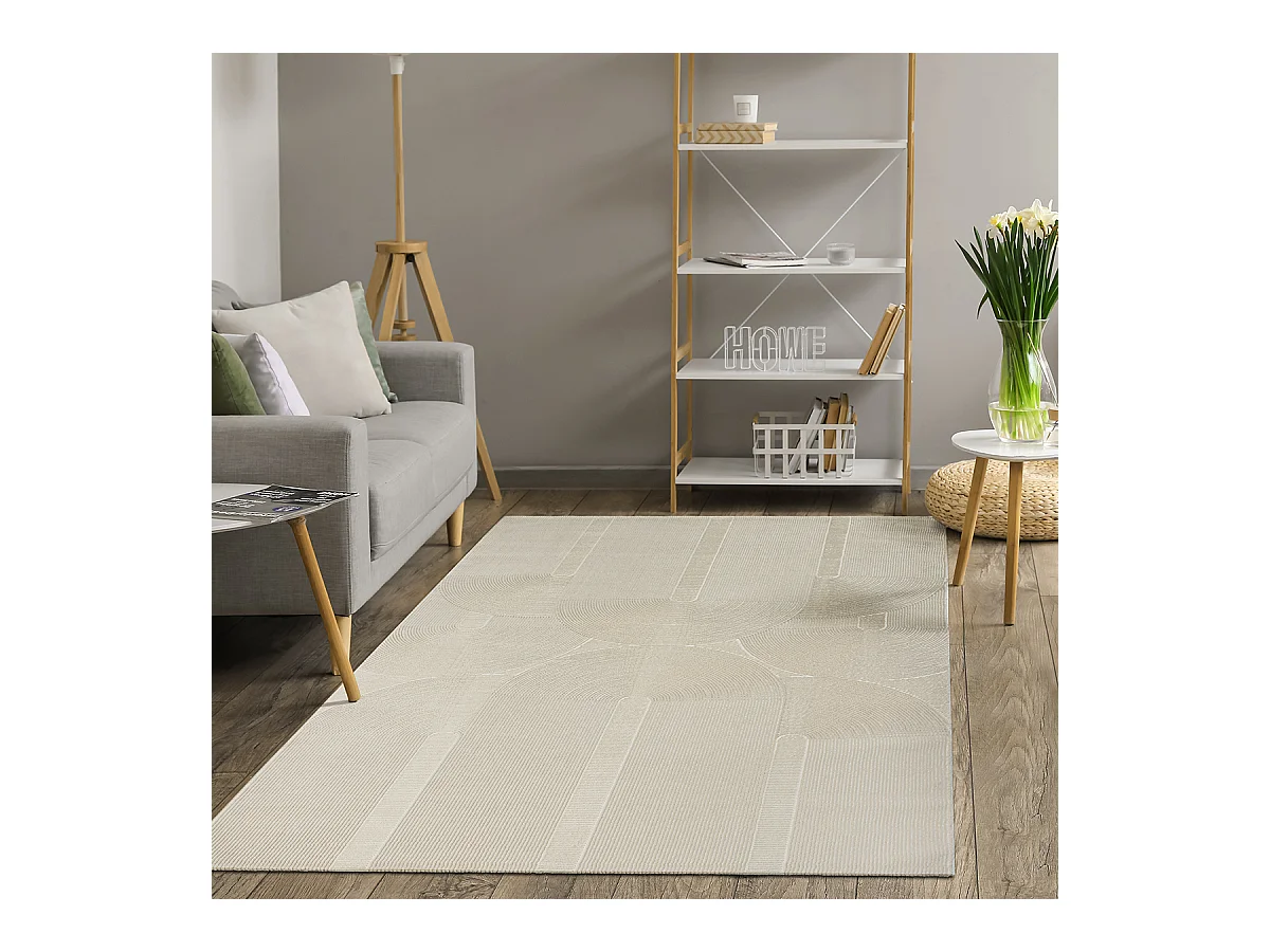 Tapis Lima design salon Moderne Art Curve Durable, Beige clair, 80 x 150 cm
