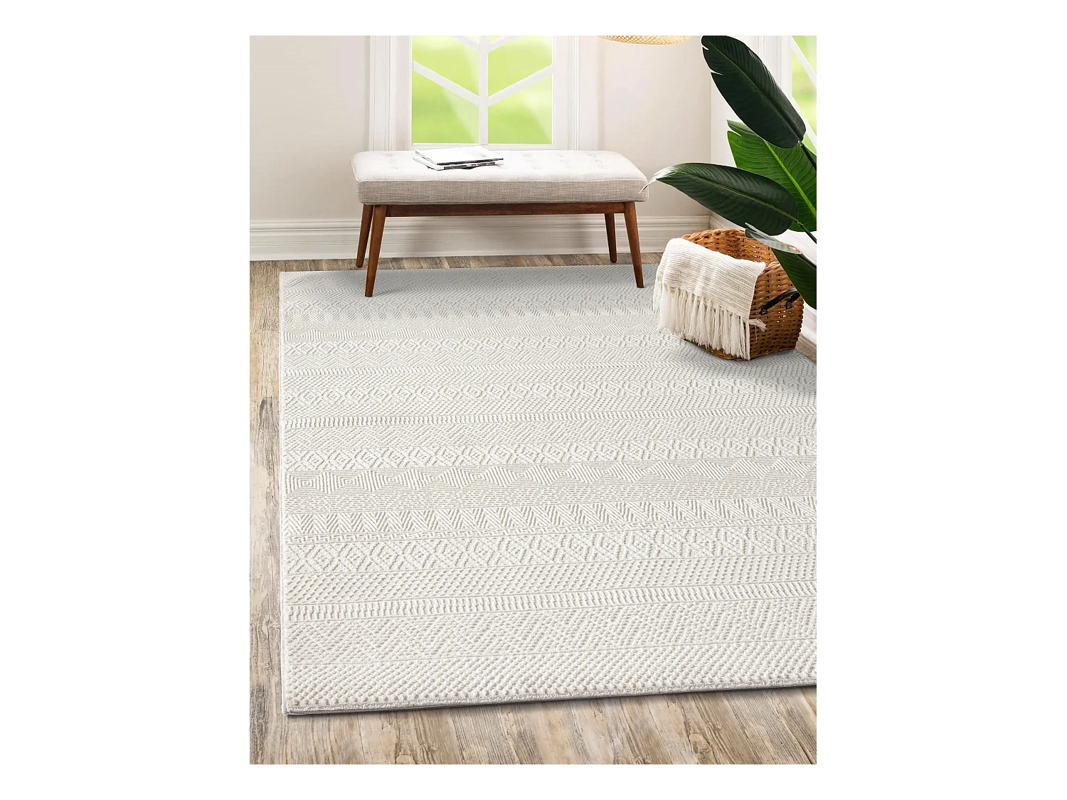 Tapis Lima Design Moderne Style Uni Durable, Crème, 200 x 290 cm