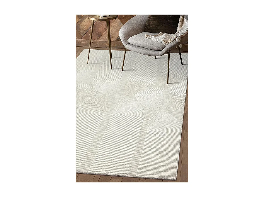 Tapis Lima design salon Moderne Art Curve Durable, Crème, 160 x 230 cm
