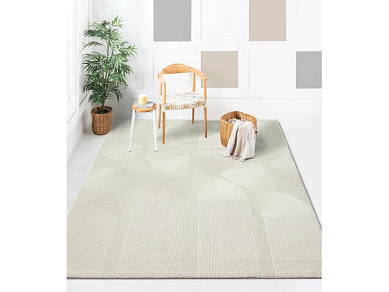 Tapis Lima design salon Moderne Art Curve Durable, Crème, 160 x 230 cm
