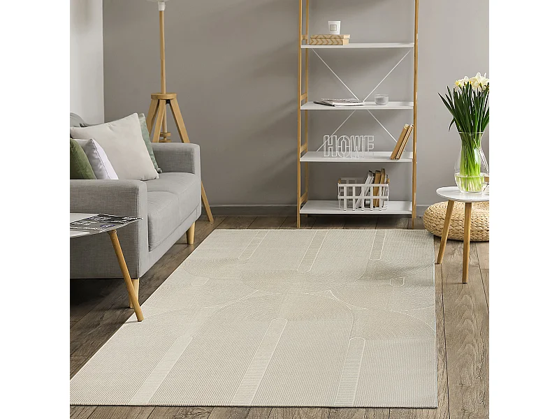 Tapis Lima design salon Moderne Art Curve Durable, Beige clair, 120 x 170 cm