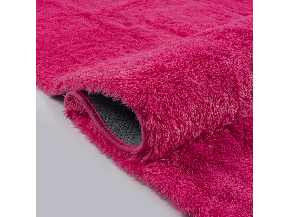 Tapete Soft Shaggy pelo longo, antiderrapante, Fucsia, 120 cm redondo