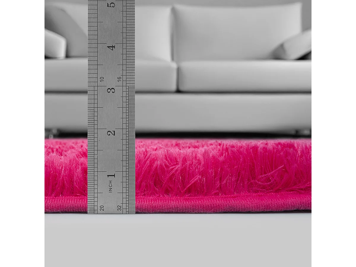 Tapete Soft Shaggy pelo longo, antiderrapante, Fucsia, 120 cm redondo