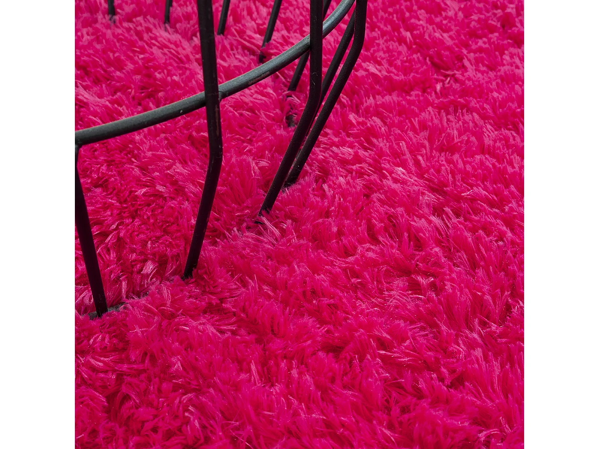 Tapete Soft Shaggy pelo longo, antiderrapante, Fucsia, 120 cm redondo