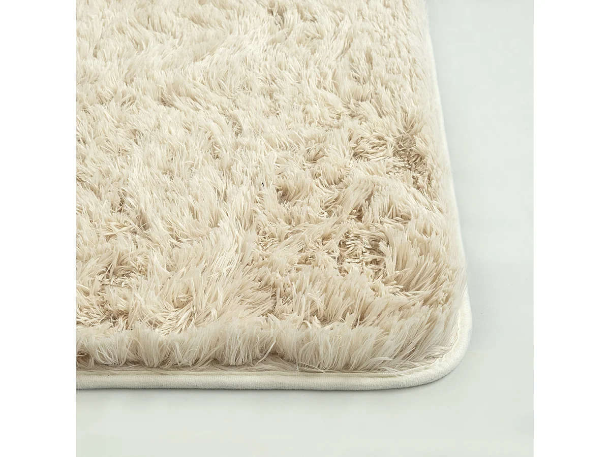 Tapis Soft Shaggy Poils Long Antidérapant, Beige, 120 cm rond
