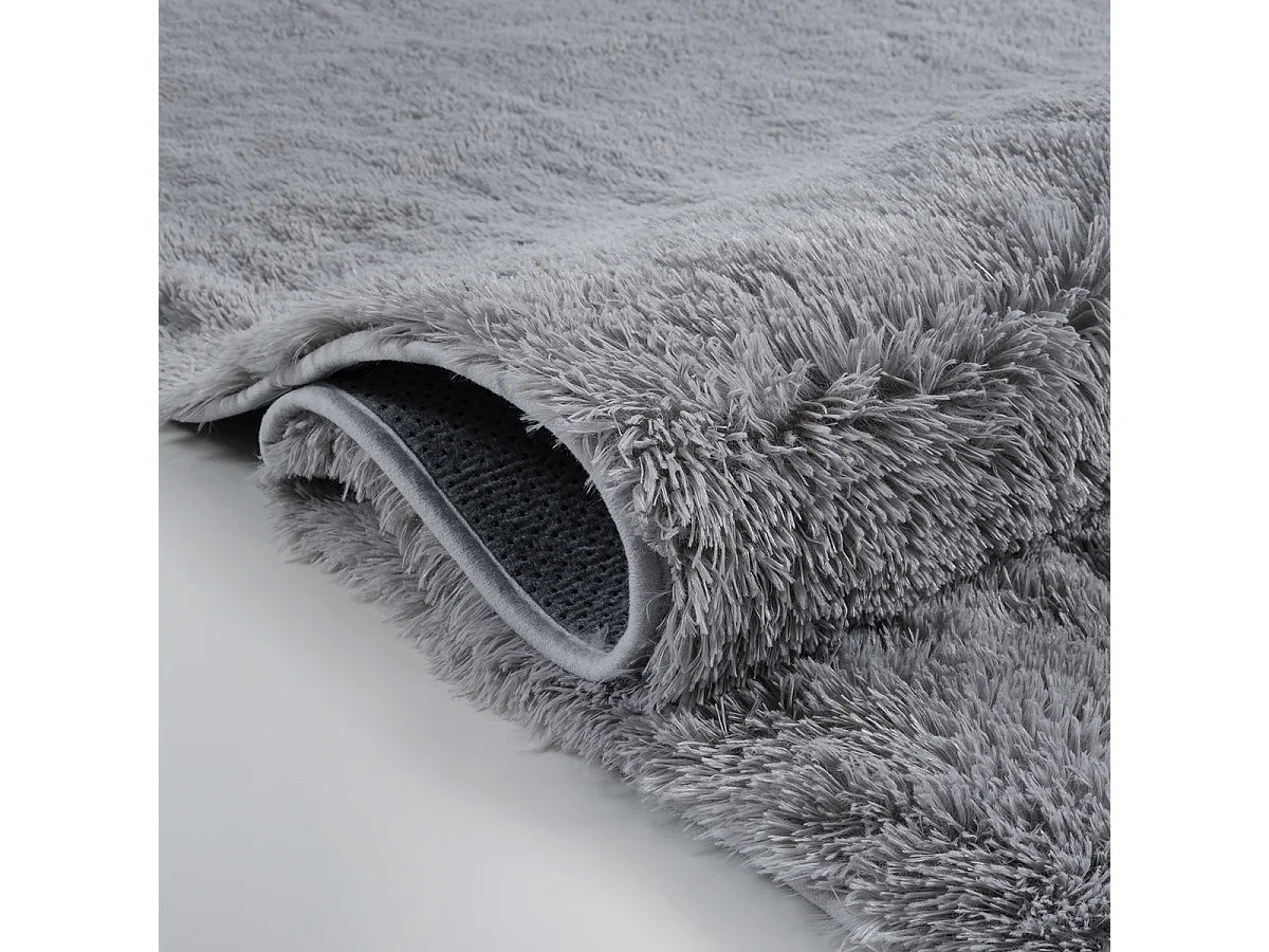 Tapis Soft Shaggy Poils Long Antidérapant, Gris, 120 cm rond