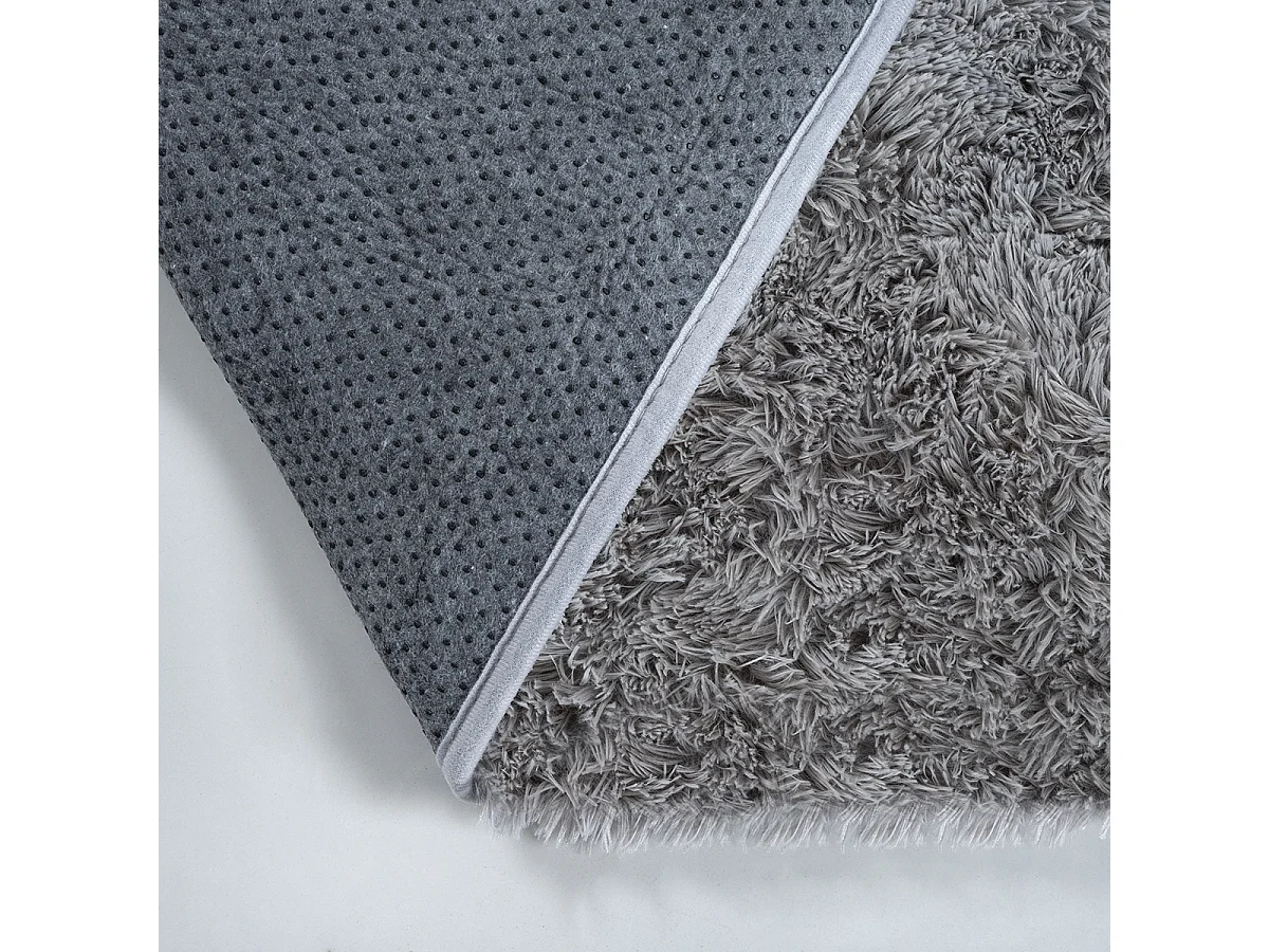 Tapis Soft Shaggy Poils Long Antidérapant, Gris, 120 cm rond