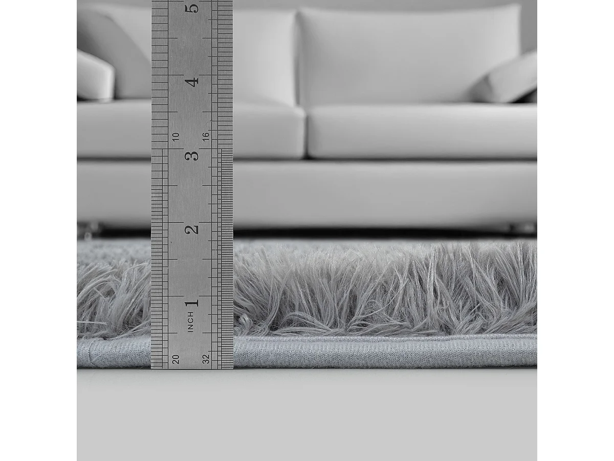 Tapis Soft Shaggy Poils Long Antidérapant, Gris, 120 cm rond