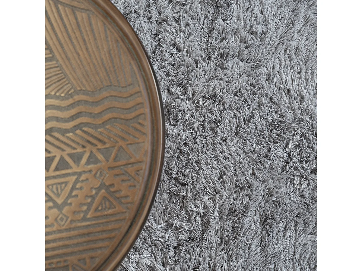 Tapis Soft Shaggy Poils Long Antidérapant, Gris, 120 cm rond