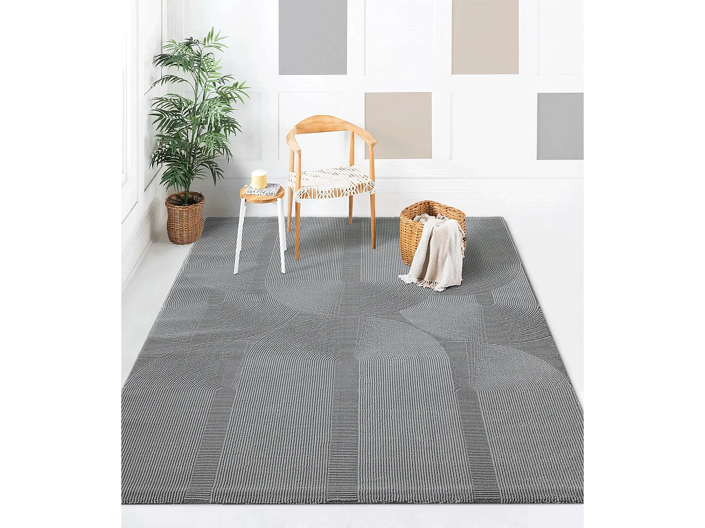 Tapis Lima design salon Moderne Art Curve Durable, Gris, 160 x 230 cm