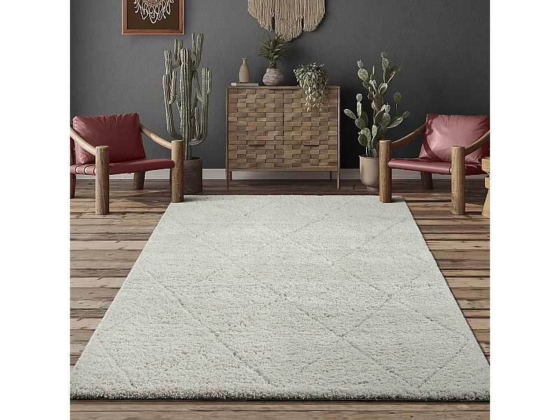 Teppich Bahar Shaggy Rauten Muster, Creme, 200 x 290 cm