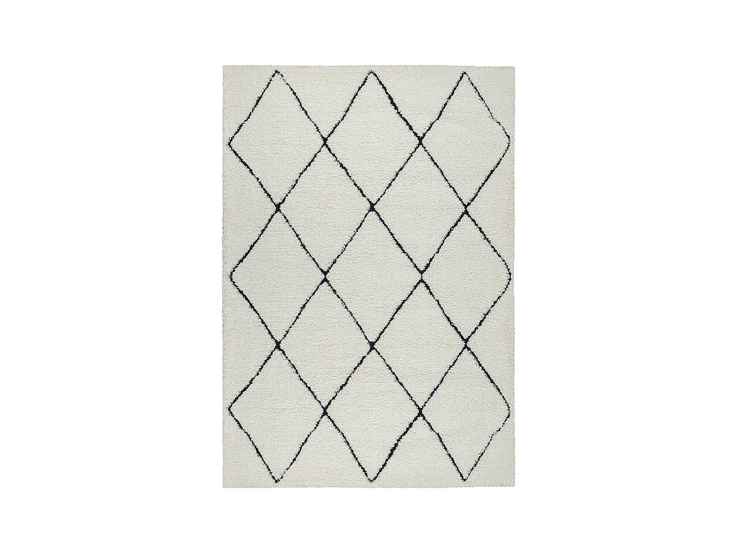Teppich Bahar Shaggy Modern Rauten Muster, Schwarz Weiß, 200 x 290 cm