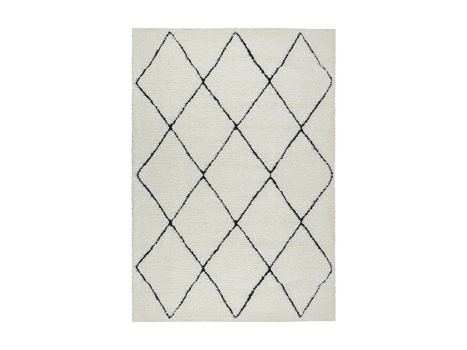 Tapis Bahar Shaggy moderne losange, Blanc Noir, 200 x 290 cm