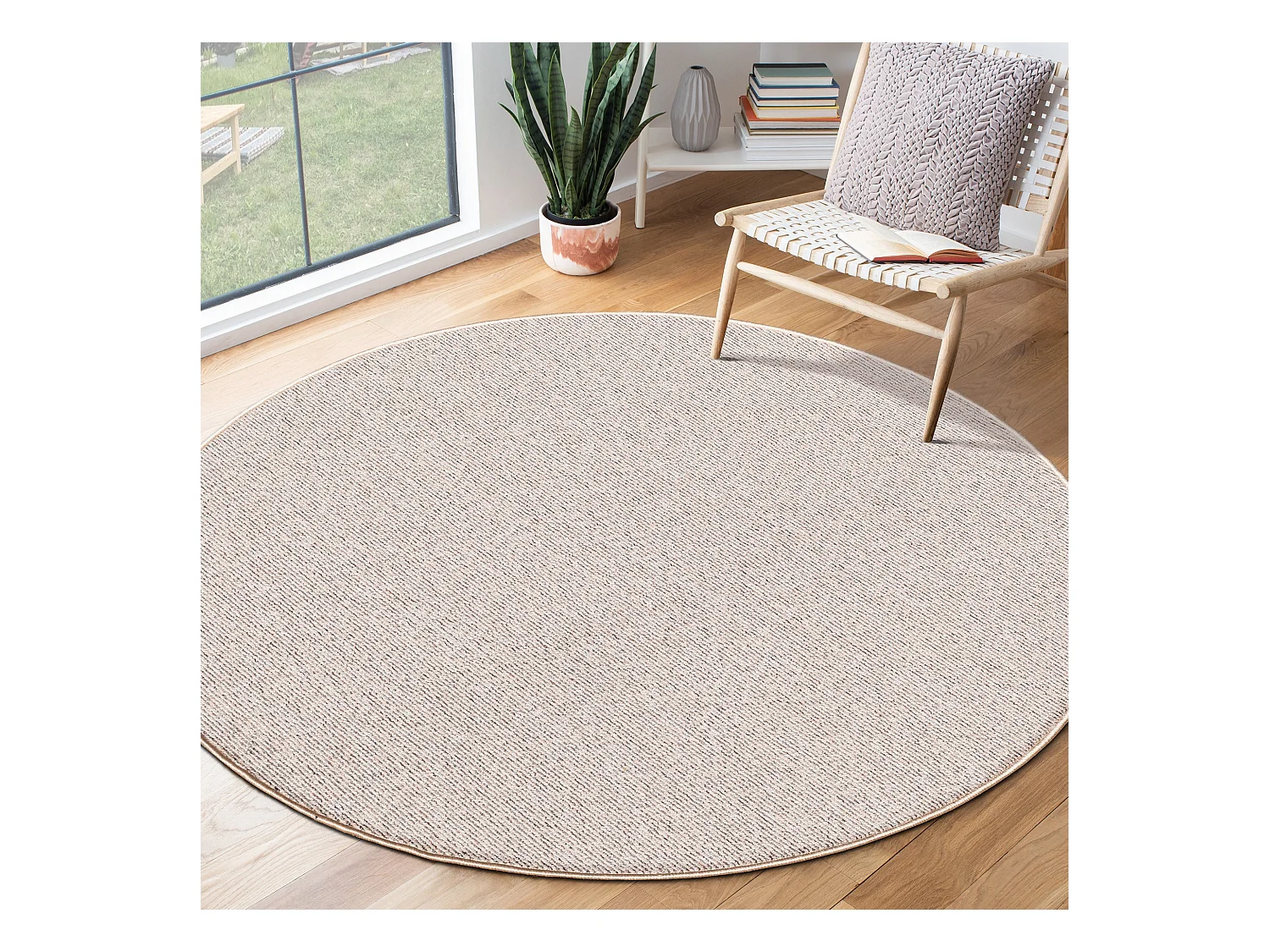 Tapis Natal moderne uni anti-salissures, Beige, 80 cm rond