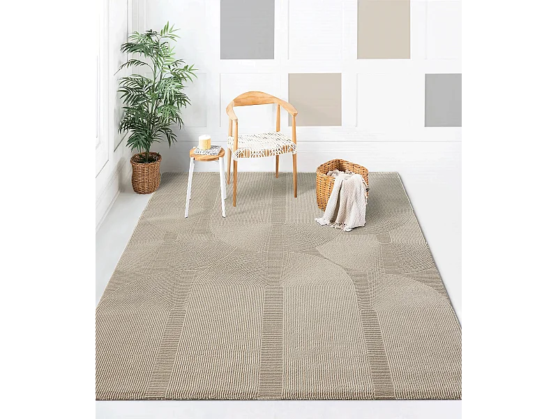 Tapis Lima design salon Moderne Art Curve Durable, Beige, 80 x 150 cm