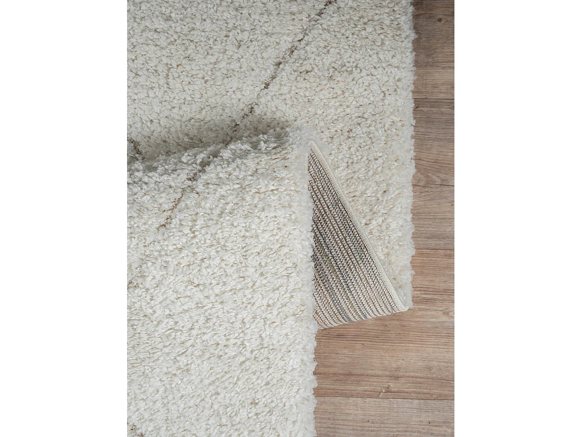Tapis Bahar Shaggy motif losange, Crème, 160 x 230 cm