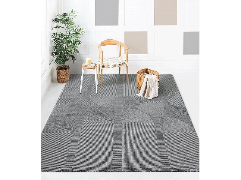 Tapis Lima design salon Moderne Art Curve Durable, Gris, 200 x 290 cm