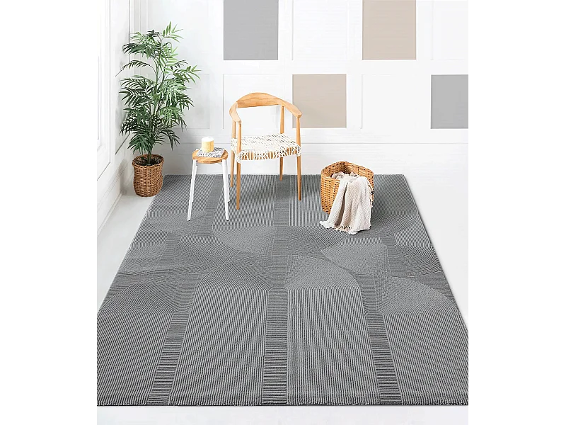 Tapis Lima design salon Moderne Art Curve Durable, Gris, 200 x 290 cm