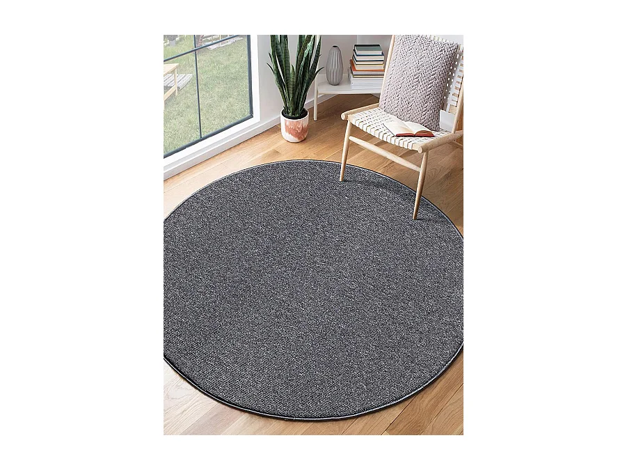 Teppich Natal modern uni, schmutzabweisend, Anthrazit, 133 cm rund