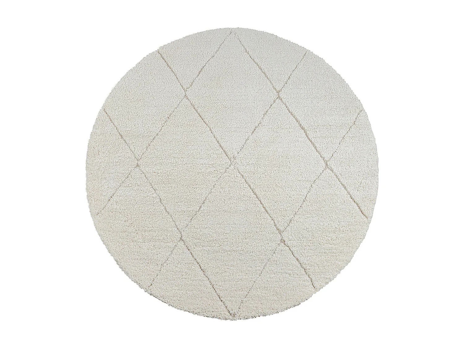 Tapis Bahar Shaggy motif losange, Crème, 120 cm Rond