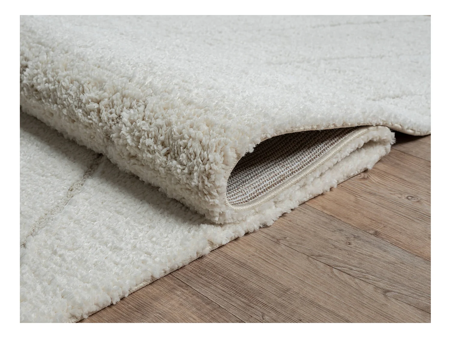 Tapis Bahar Shaggy motif triangle, Crème, 160 cm Rond