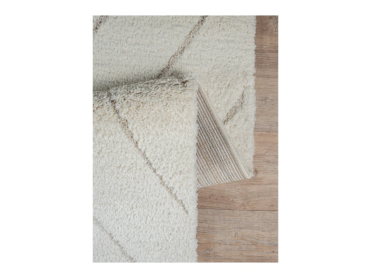 Tapis Bahar Shaggy motif triangle, Crème, 160 cm Rond