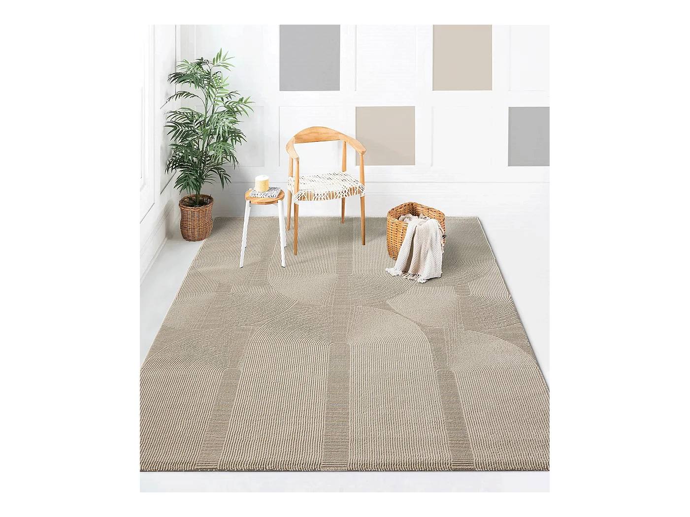Tapis Lima design salon Moderne Art Curve Durable, Beige, 200 x 290 cm