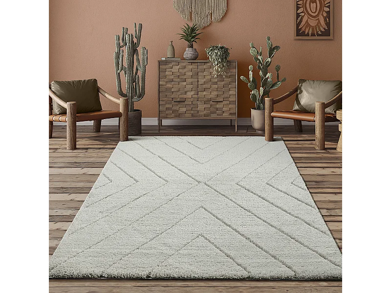 Tappeto Bahar Shaggy motivo triangoli, crema, 140 x 200 cm