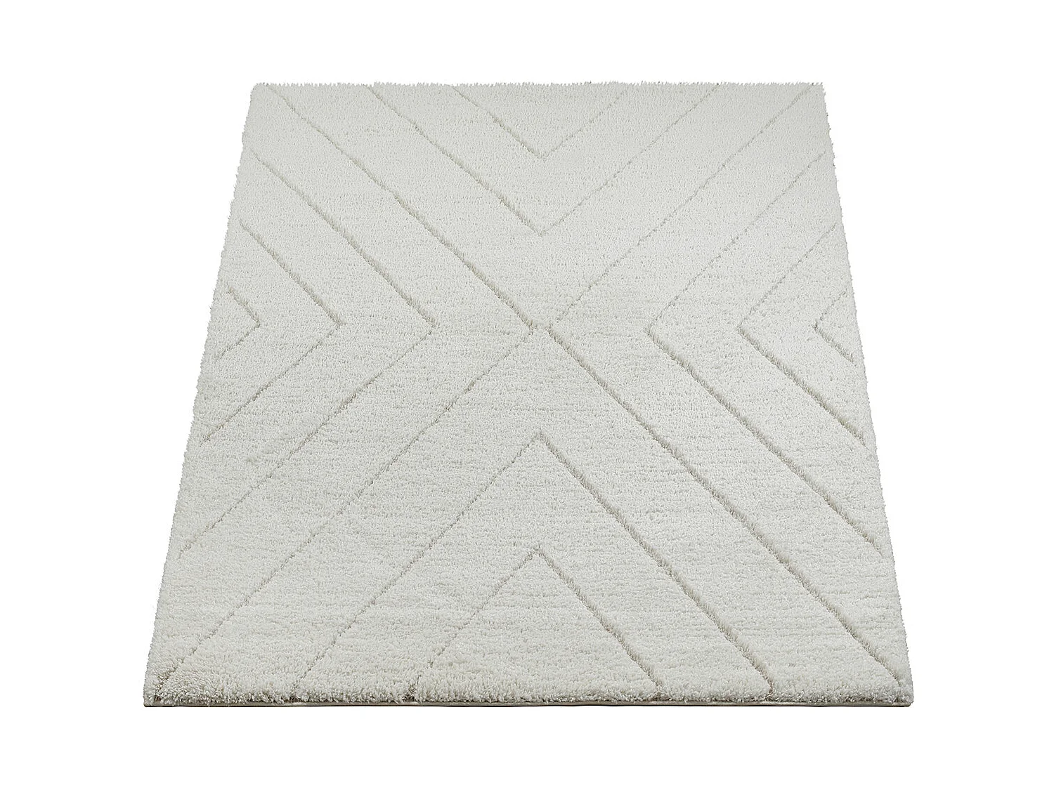 Tapis Bahar Shaggy motif triangle, Crème, 140 x 200 cm