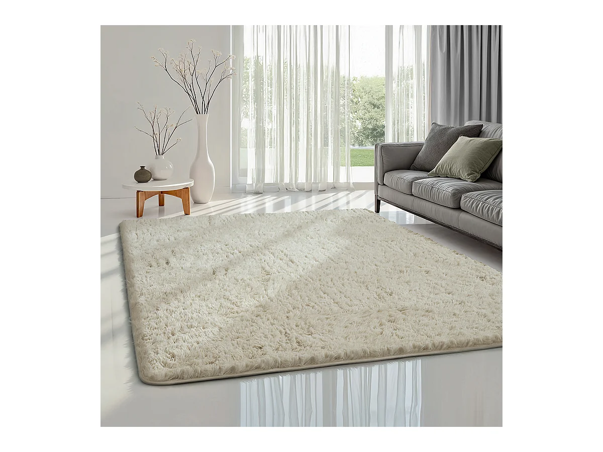 Tapis Soft Shaggy Poils Long Antidérapant, Crème, 160x220 cm