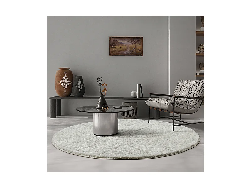 Teppich Bahar Shaggy Dreieck Muster, Creme, 120 cm rund