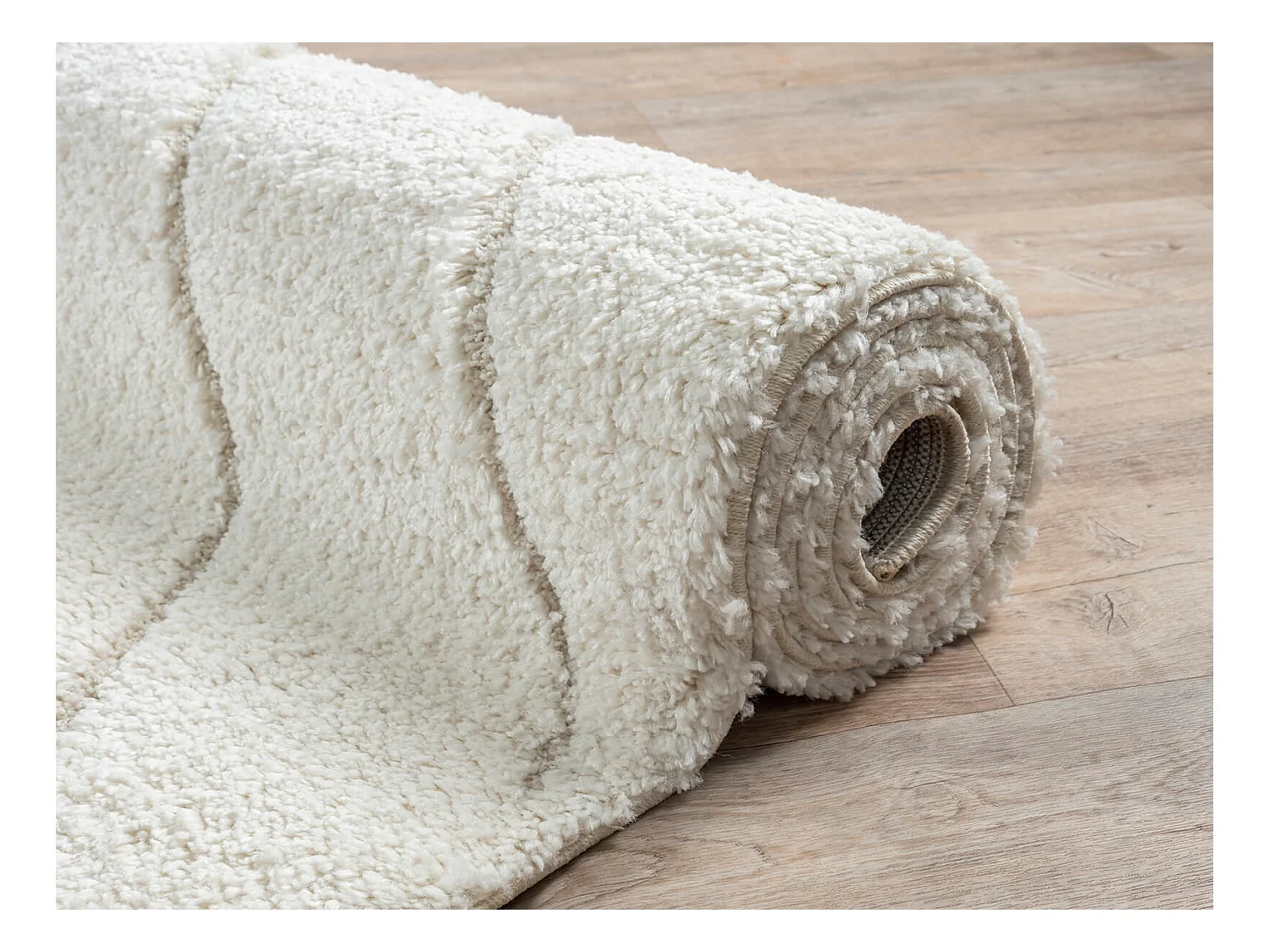 Tapis Bahar Shaggy motif triangle, Crème, 120 cm Rond