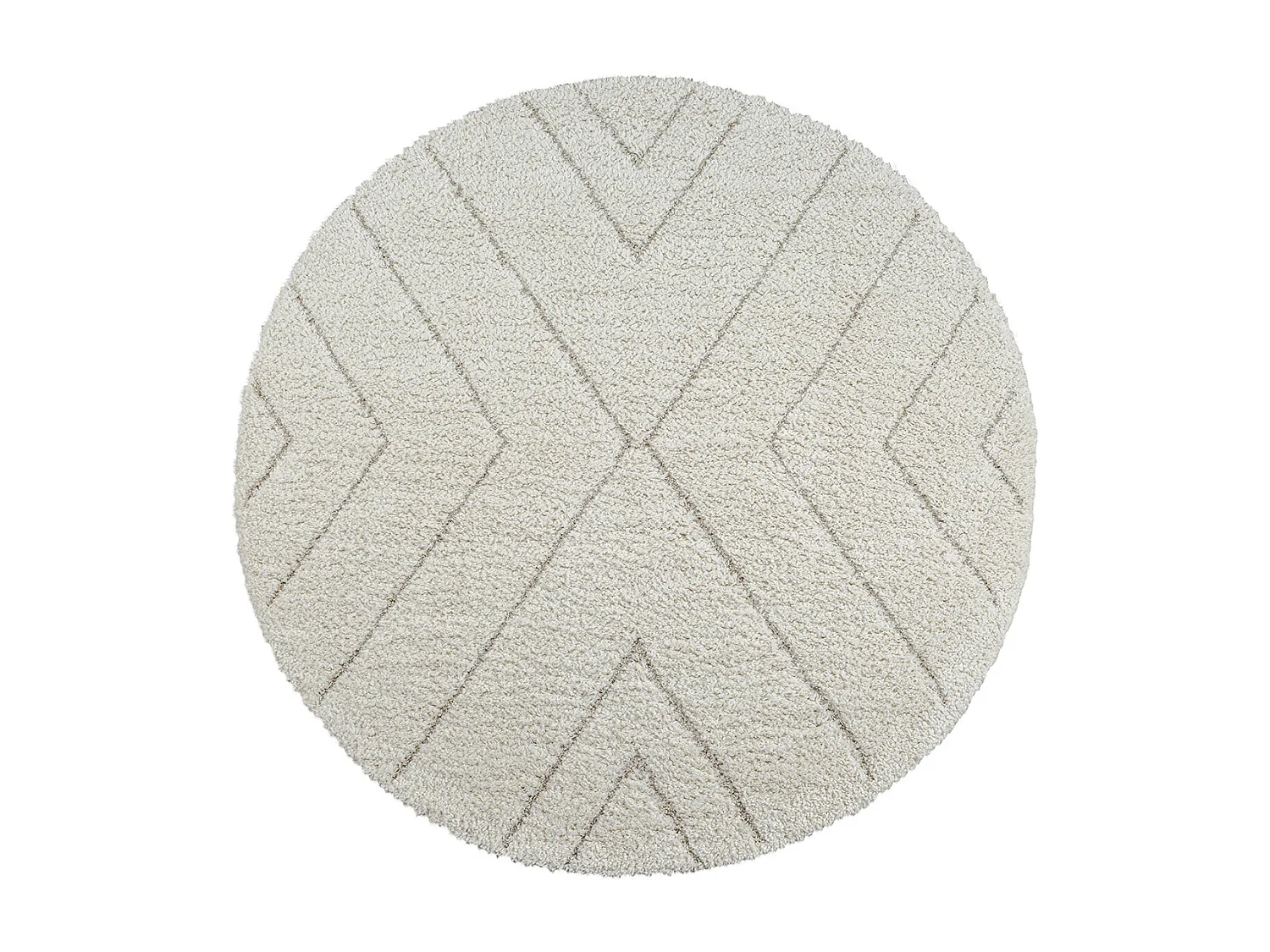 Tapis Bahar Shaggy motif triangle, Crème, 120 cm Rond