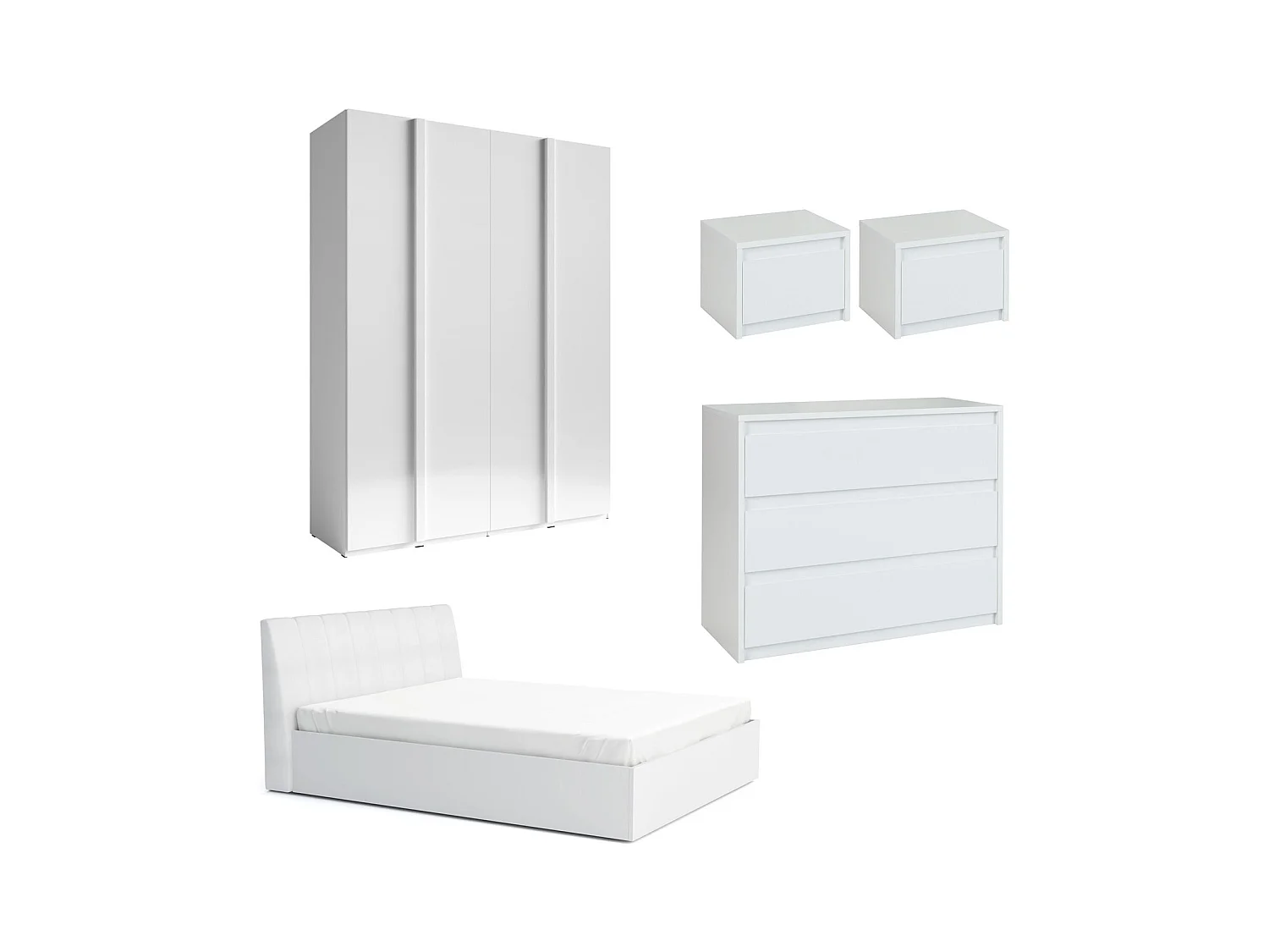 SCHLAFZIMMER-SET Italia Weiß matt / weiß hochglanz 5-teilig