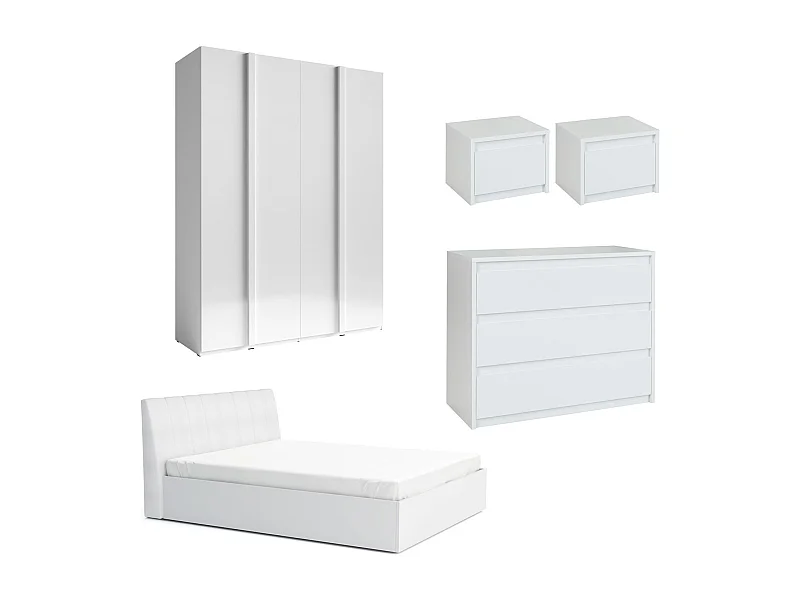 SCHLAFZIMMER-SET Italia Weiß matt / weiß hochglanz 5-teilig