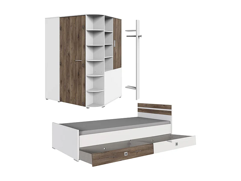 JUGENDZIMMER Joker 5-teilig weiß / Flagstaff Eiche 220 / 205 / 198cm