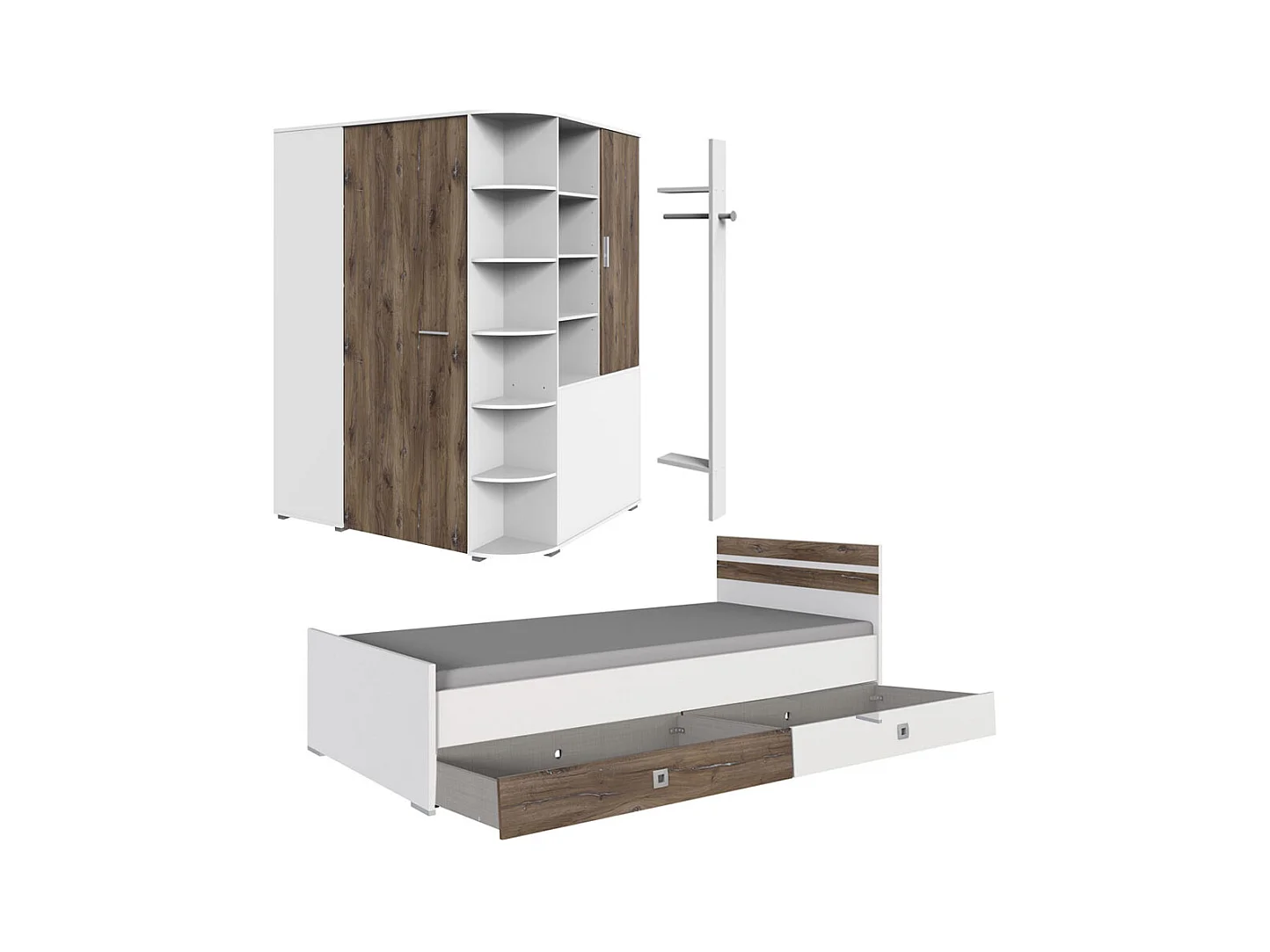 JUGENDZIMMER Joker 5-teilig weiß / Flagstaff Eiche 220 / 205 / 198cm