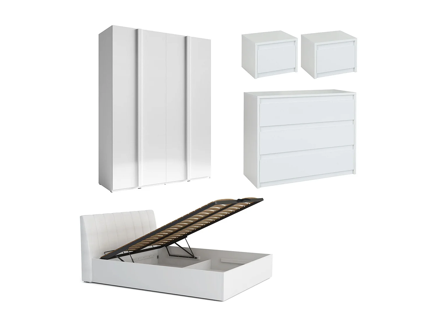 SCHLAFZIMMER-SET Italia Weiß matt / weiß hochglanz 6-teilig