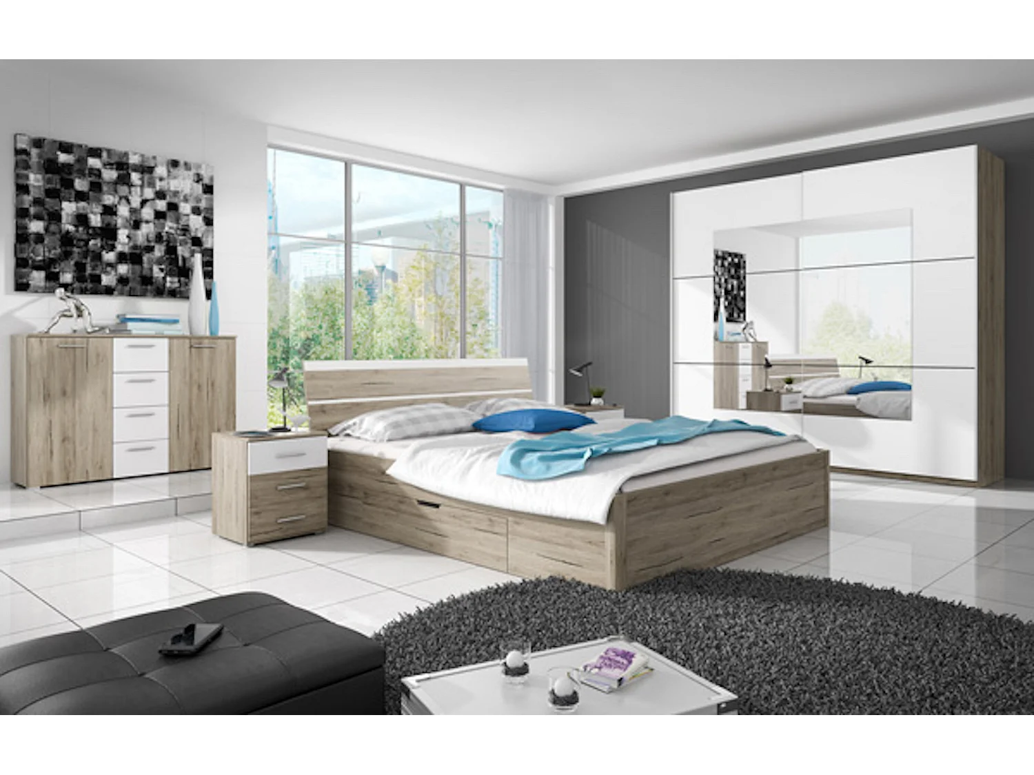 BETT Bilbao Eiche Sanremo weiß 3-teilig