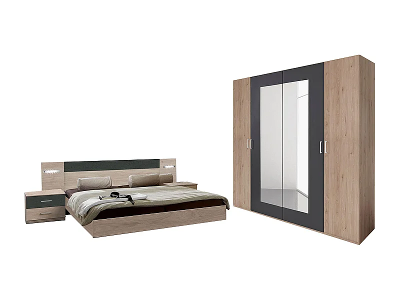 SCHLAFZIMMER SET  4- teilig  Angie Hickory Eiche / graphit 509 / 210 / 210cm